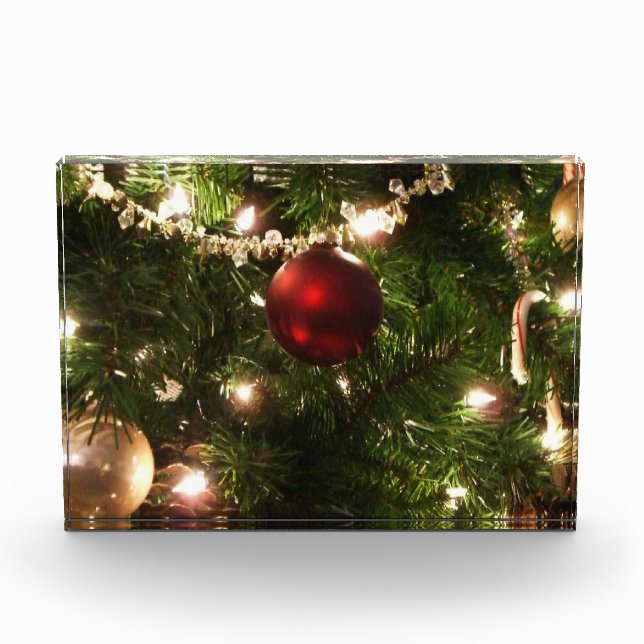 Christmas Tree I Holiday Pretty Green and Red Photo Block (Front)