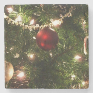 Christmas Tree I Holiday Pretty Green and Red Stone Coaster