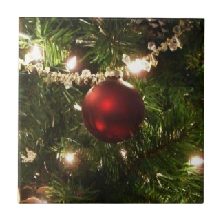 Christmas Tree I Holiday Pretty Green and Red Tile