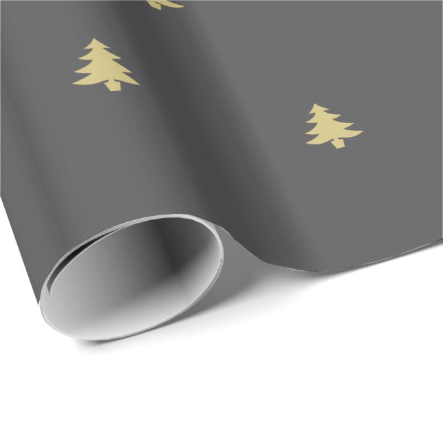 Christmas Tree Iconic Pattern Festive Black/Gold Wrapping Paper (Roll Corner)
