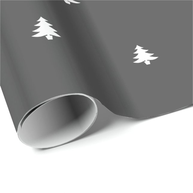 Christmas Tree Iconic Pattern Festive Black/White Wrapping Paper (Roll Corner)