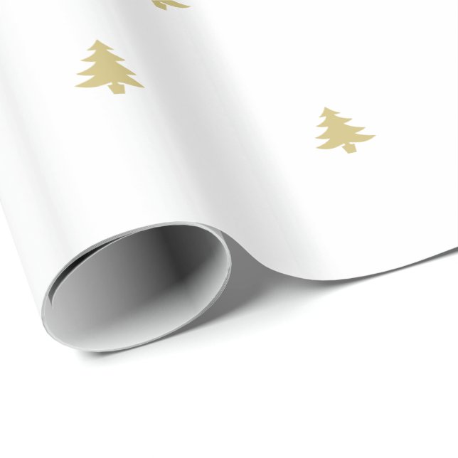 Christmas Tree Iconic Pattern Festive Gold/White Wrapping Paper (Roll Corner)