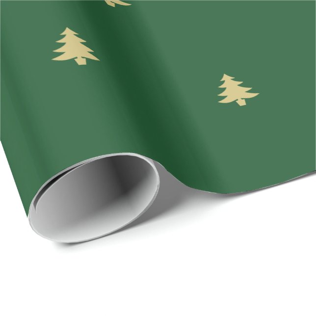 Christmas Tree Iconic Pattern Festive Green/Gold Wrapping Paper (Roll Corner)