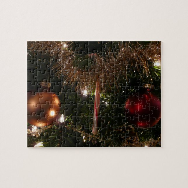 Christmas Tree II Holiday Red and Gold Jigsaw Puzzle (Horizontal)