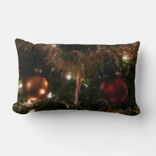 Christmas Tree II Holiday Red and Gold Lumbar Cushion