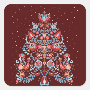 Christmas Tree Illustration Square Sticker