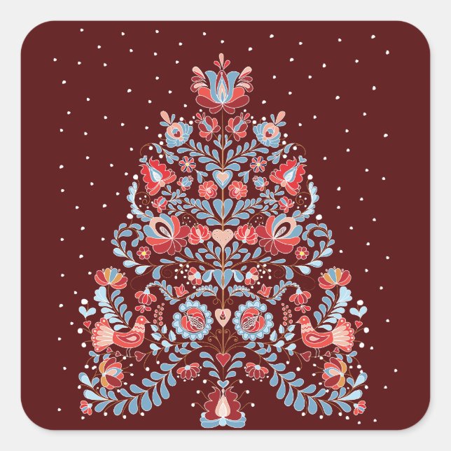 Christmas Tree Illustration Square Sticker (Front)