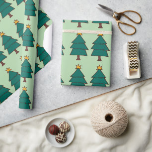 Christmas tree illustration with a little star on wrapping paper