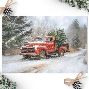 Christmas Tree in a Vintage Red Truck Decoupage Tissue Paper