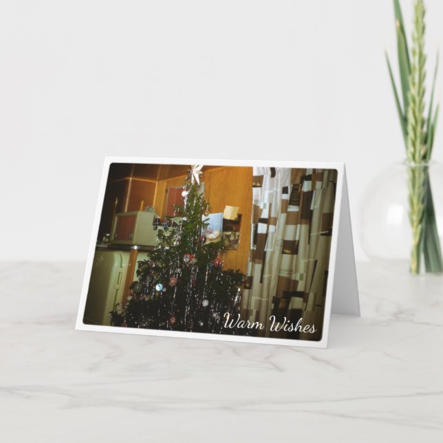 Christmas Tree in Camper Warm Wishes Holiday Card (Front)