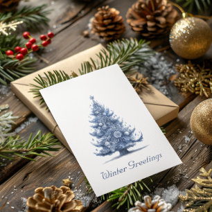 Christmas Tree in Delft Blue customisable Holiday Card