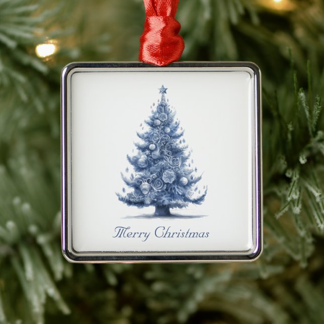 Christmas Tree in Delft Blue customisable Metal Tree Decoration (Tree)