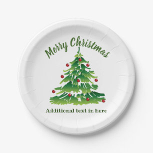 Christmas Tree in Green Red on White Custom Paper Plate