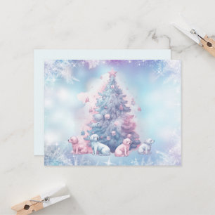 Christmas Tree In Pastel Pink Blue Puppies
