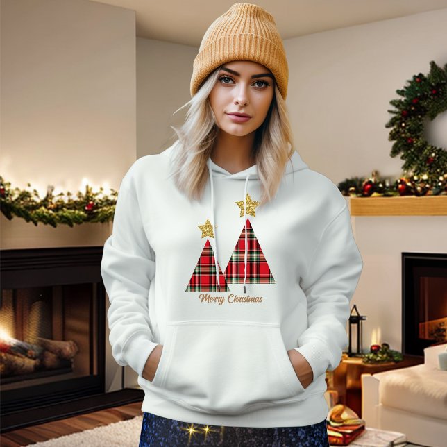 Christmas Tree in Red Plaid Gold Star Hoodie (Creator Uploaded)