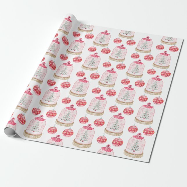 Christmas Tree In Snow Globe Wrapping Paper (Unrolled)