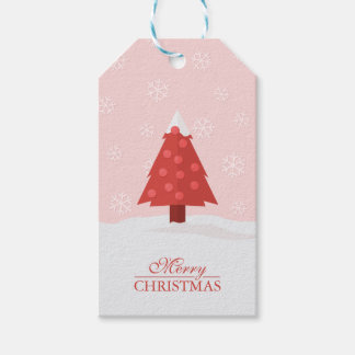 Christmas Tree in Snow with Snowflakes Gift Tags
