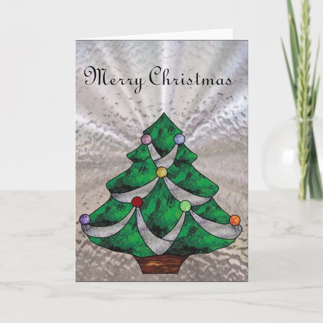 Christmas Tree in Stained Glass Holiday Card (Front)