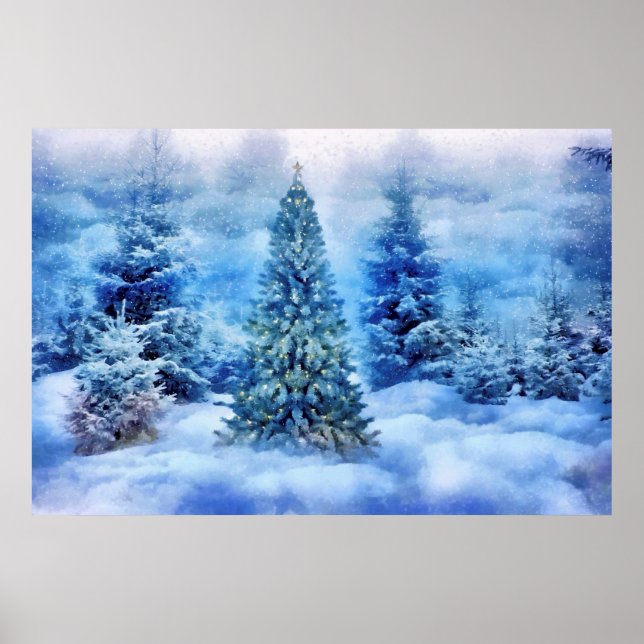 Christmas Tree in the Snowy Forest Poster (Front)