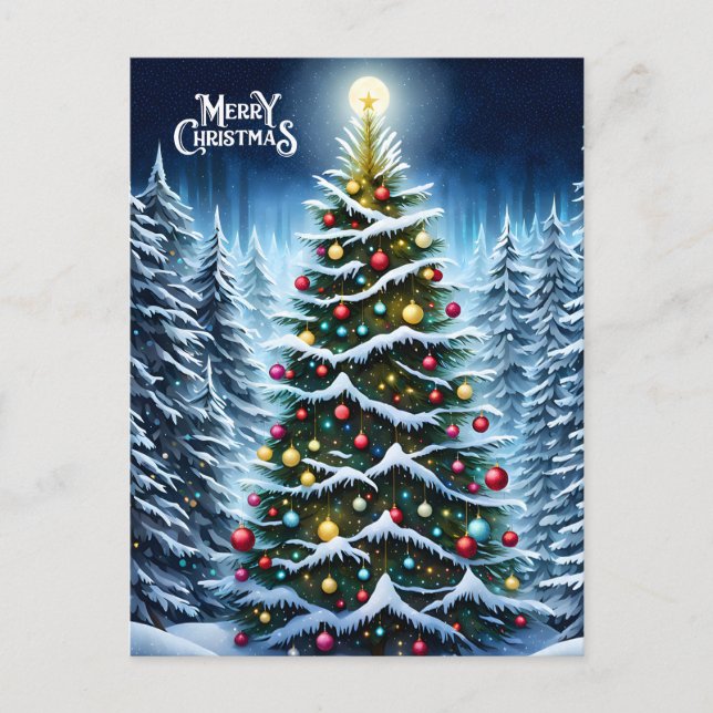 Christmas Tree in the Winter Forest  Holiday Postcard (Front)