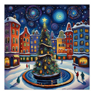 Christmas tree in town square 1 poster