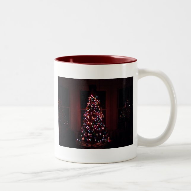 Christmas Tree in Window Image Two-Tone Coffee Mug (Right)