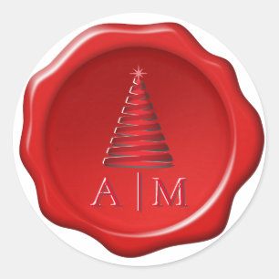 Christmas Tree & Initials on Red Wax Seal Sticker