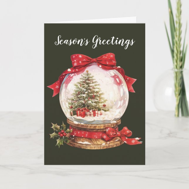 Christmas Tree Inside Snow Globe Holiday Card (Front)