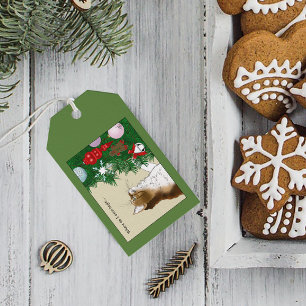 Christmas Tree Inspection Funny Calico Cat Holiday Gift Tags