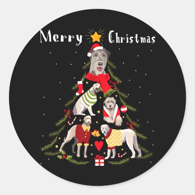 Christmas Tree Irish Wolfhound Lover Xmas Dog Classic Round Sticker (Front)