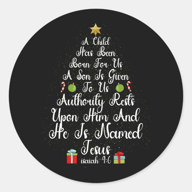 Christmas Tree Jesus Mighty God Isaiah 9 6 Faith C Classic Round Sticker (Front)