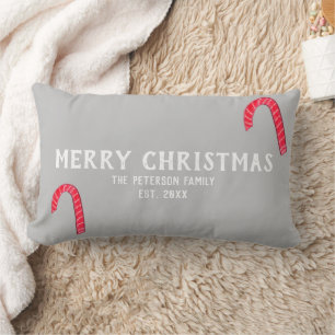 Christmas Tree Joy Candy Canes Family Name Lumbar Cushion