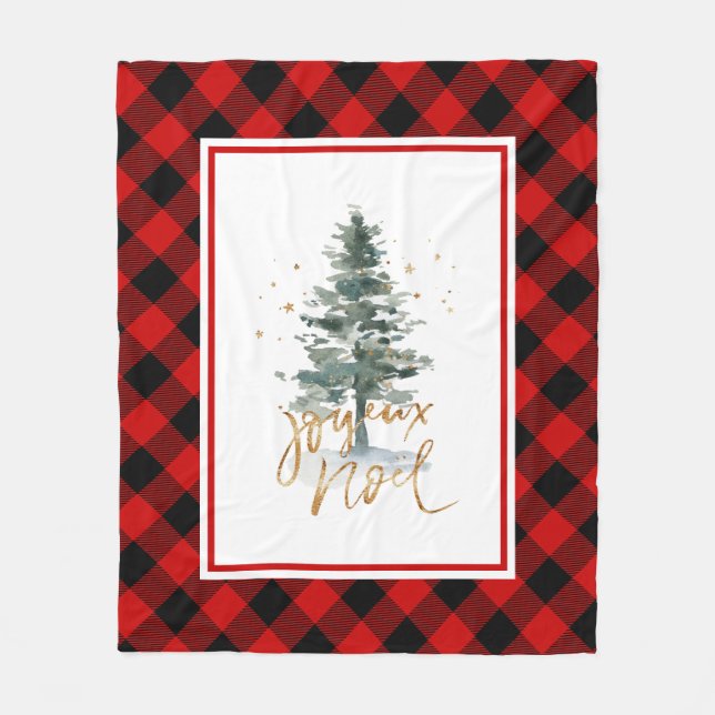 Christmas tree Joyeux Noel Typography Fleece Blanket (Front)