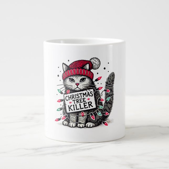 christmas tree killer cat large coffee mug (Front)