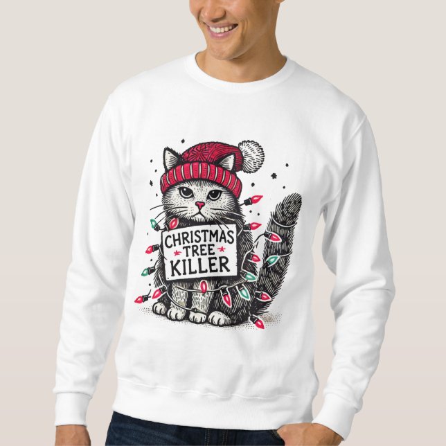 christmas tree killer cat sweatshirt (Front)
