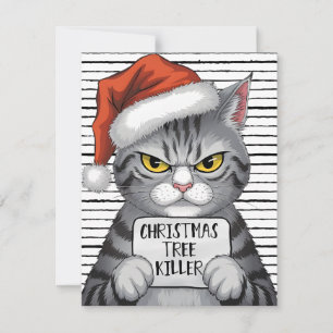Christmas Tree Killer Funny Cat Holiday Card