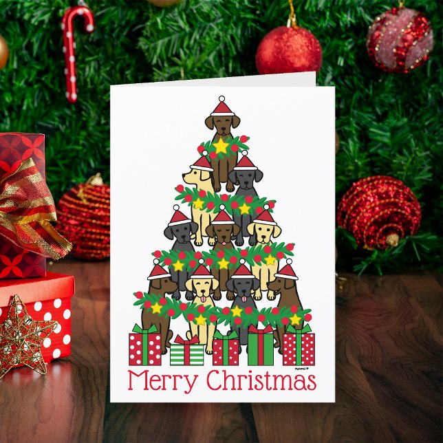 Christmas Tree Labradors Holiday Card (Christmas Tree Labradors Holiday Cards for Labrador Owners.  Labradors pretend cute Christmas Tree.)