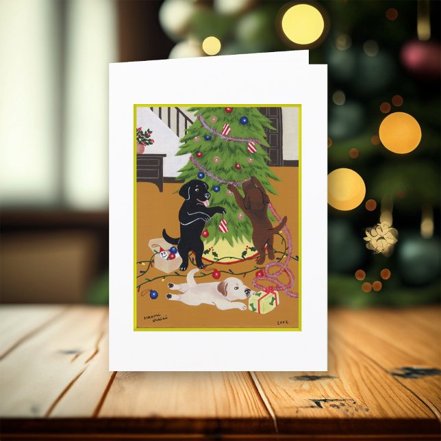 Christmas Tree Labradors Holiday Card (Christmas Tree Labradors Design Christmas Cards for Labrador Owners.  Whimsical Labrador Art.)