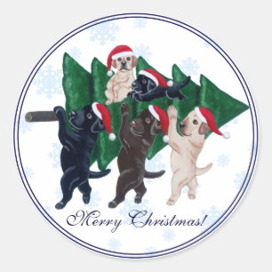 Christmas Tree Labradors in the snow Snowflake Classic Round Sticker