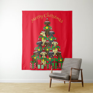 Christmas Tree Labradors Red Tapestry