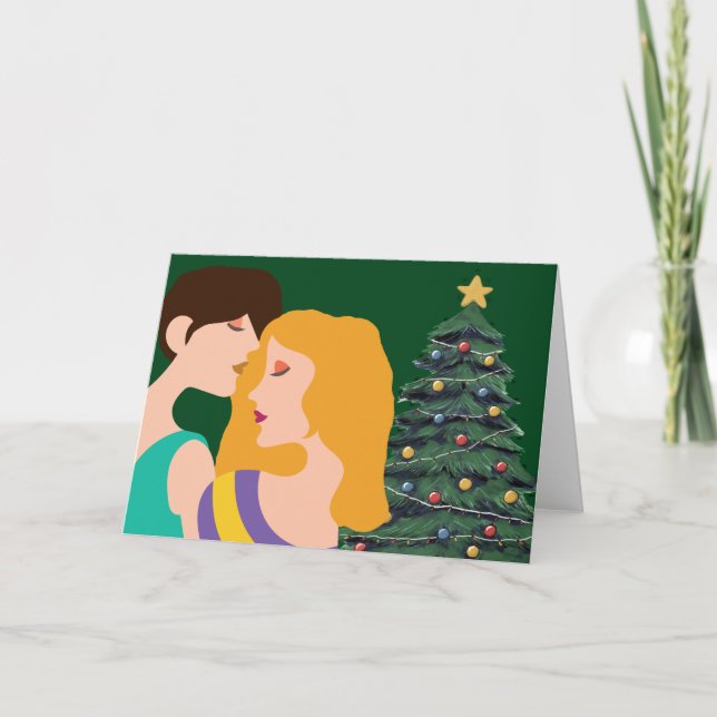Christmas Tree Lesbian Couple Art Beautiful Card (Front)