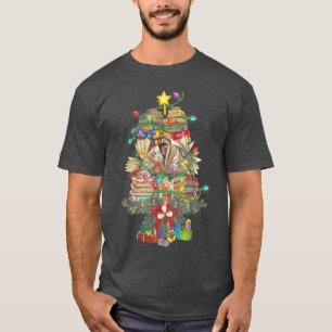 Christmas Tree Library Xmas Lights Tree Book Lover T-Shirt