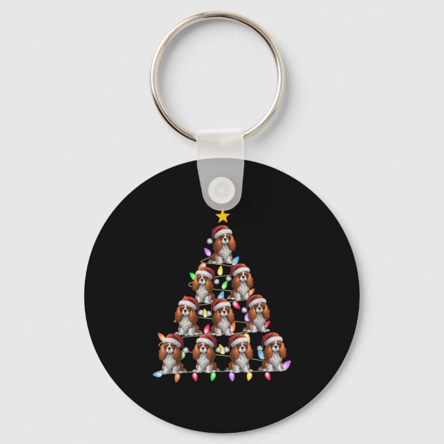 Christmas Tree Light Santa Cavalier King Charles S Key Ring (Front)