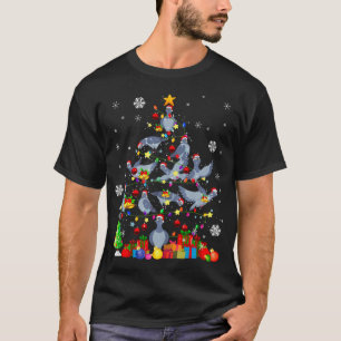 Christmas Tree Light Santa Pigeon Bird Lover T-Shirt