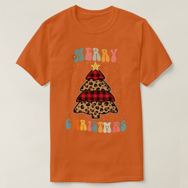 Christmas Tree Light Xmas Retro Groovy Leopard Buf T-Shirt (Design Front)