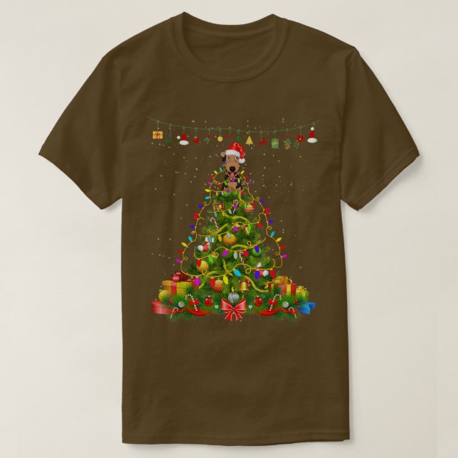 Christmas Tree Lights Airedale Terrier Dog Gift Lo T-Shirt (Design Front)