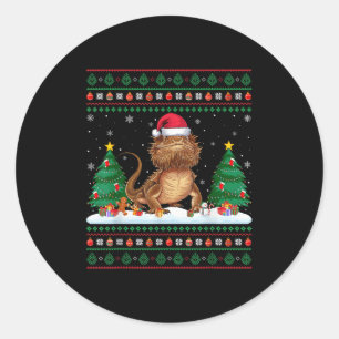 Christmas Tree Lights Bearded Dragon Santa Ugly Xm Classic Round Sticker