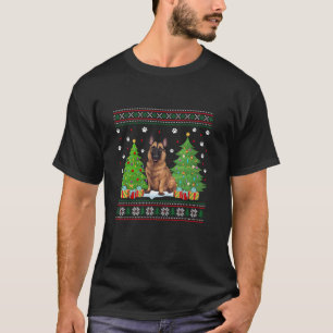 Christmas Tree Lights Belgian Malinois Dog Xmas Ug T-Shirt