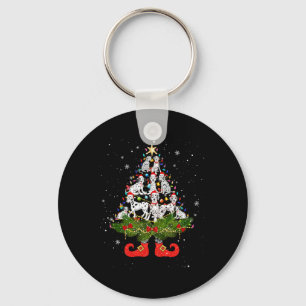 Christmas Tree Lights Cute Santa Hat Dog Lover Key Ring