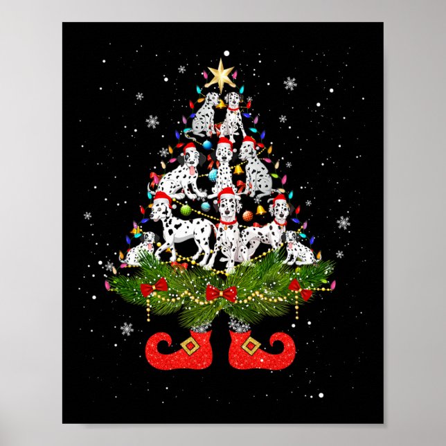 Christmas Tree Lights Cute Santa Hat Dog Lover  Poster (Front)